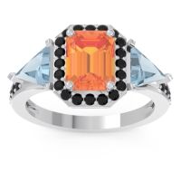 Citrine Ring In 14k White Gold With Aquamarine And Black Onyx Devi Emerald Three-stone Ring