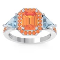 Citrine Ring In 14k White Gold With Aquamarine Devi Emerald Three-stone Ring
