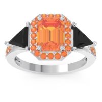 Citrine Ring In Palladium With Black Onyx Devi Emerald Three-stone Ring