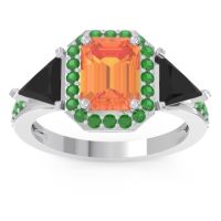 Citrine Ring In Palladium With Black Onyx And Emerald Devi Emerald Three-stone Ring