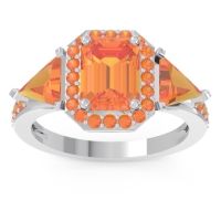 Citrine Ring In Palladium Devi Emerald Three-stone Ring
