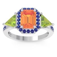 Citrine Ring In Palladium With Peridot And Blue Sapphire Devi Emerald Three-stone Ring