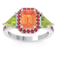 Citrine Ring In 18k White Gold With Peridot And Ruby Devi Emerald Three-stone Ring
