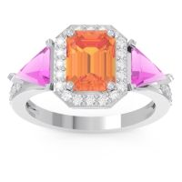 Art Deco Three Stone Halo Devi Ring