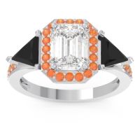 Art Deco Three Stone Halo Devi Ring