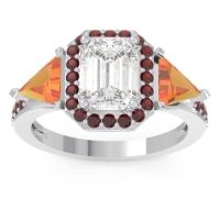 Art Deco Three Stone Halo Devi Ring