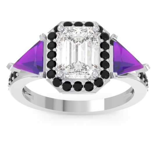Art Deco Three Stone Halo Devi Ring
