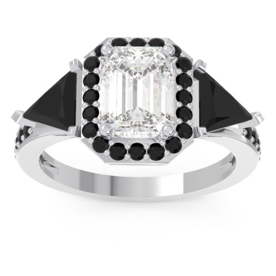 Art Deco Three Stone Halo Devi Ring