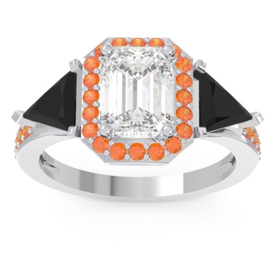 Art Deco Three Stone Halo Devi Ring
