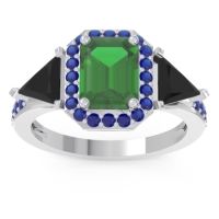 Emerald Ring In Palladium With Black Onyx And Blue Sapphire Devi Emerald Three-stone Ring