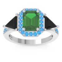 Emerald Ring In Palladium With Black Onyx And Swiss Blue Topaz Devi Emerald Three-stone Ring