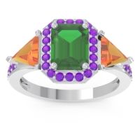 Emerald Ring In Palladium With Citrine And Amethyst Devi Emerald Three-stone Ring