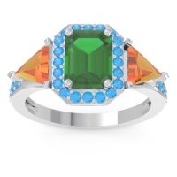 Emerald Ring In Palladium With Citrine And Swiss Blue Topaz Devi Emerald Three-stone Ring