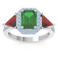 Emerald Ring In 18k White Gold With Garnet And Aquamarine Devi Emerald Three-stone Ring