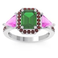 Emerald Ring In Palladium With Pink Tourmaline And Garnet Devi Emerald Three-stone Ring