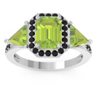 Peridot Ring In Palladium With Black Onyx Devi Emerald Three-stone Ring