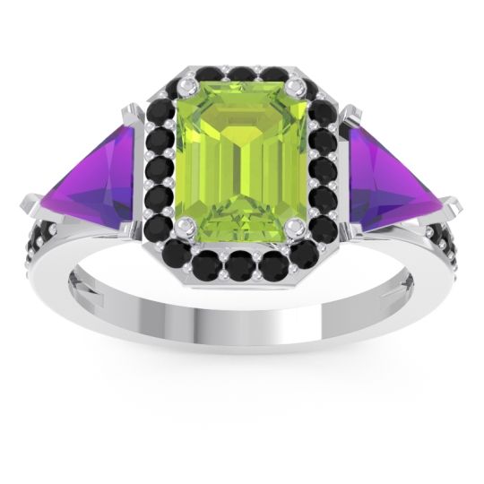 Art Deco Three Stone Halo Devi Ring