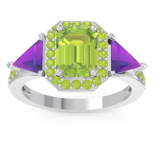 Art Deco Three Stone Halo Devi Ring