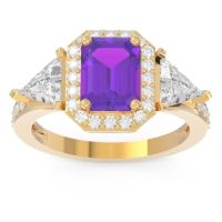Art Deco Three Stone Halo Devi Ring