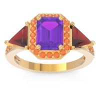 Amethyst Ring In 18k Yellow Gold With Garnet And Citrine Devi Emerald Three-stone Ring
