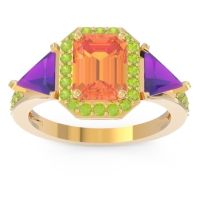 Citrine Ring In 18k Yellow Gold With Amethyst And Peridot Devi Emerald Three-stone Ring