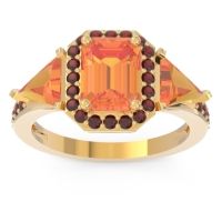 Citrine Ring In 18k Yellow Gold With Garnet Devi Emerald Three-stone Ring