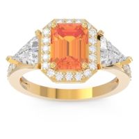Art Deco Three Stone Halo Devi Ring