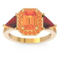Citrine Ring In 18k Yellow Gold With Garnet Devi Emerald Three-stone Ring