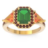 Emerald Ring In 18k Yellow Gold With Citrine And Garnet Devi Emerald Three-stone Ring