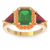 Emerald Ring In 18k Yellow Gold With Garnet And Citrine Devi Emerald Three-stone Ring