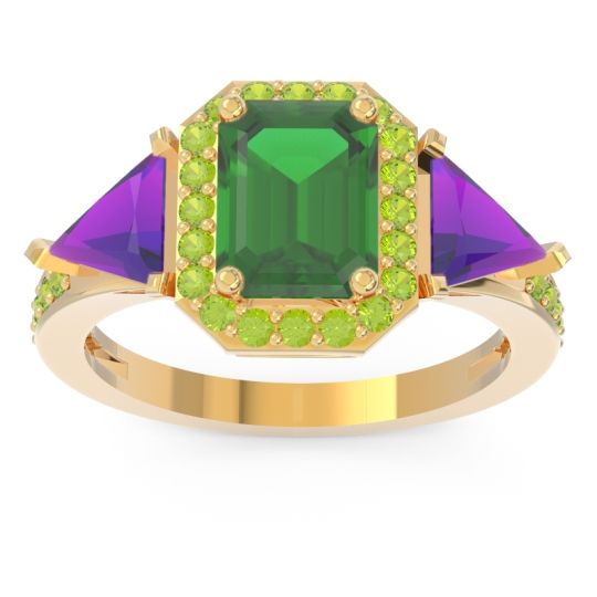 Art Deco Three Stone Halo Devi Ring