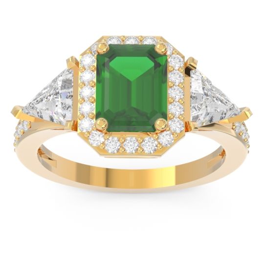 Art Deco Three Stone Halo Devi Ring