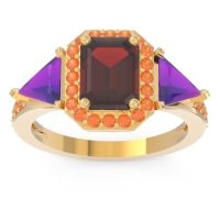 Garnet Ring In 14k Yellow Gold With Amethyst And Citrine Devi Emerald Three-stone Ring
