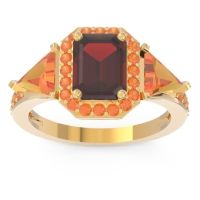 Garnet Ring In 14k Yellow Gold With Citrine Devi Emerald Three-stone Ring