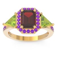 Art Deco Three Stone Halo Devi Ring