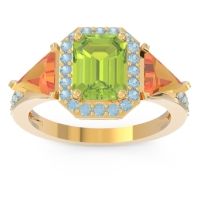 Peridot Ring In 18k Yellow Gold With Citrine And Aquamarine Devi Emerald Three-stone Ring