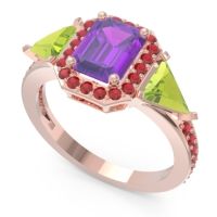 Art Deco Three Stone Halo Devi Ring