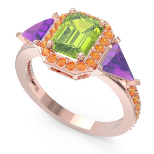 Art Deco Three Stone Halo Devi Ring