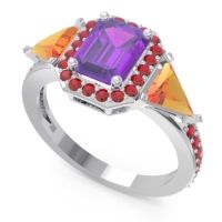 Art Deco Three Stone Halo Devi Ring