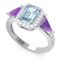 Art Deco Three Stone Halo Devi Ring