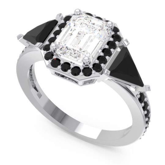 Art Deco Three Stone Halo Devi Ring