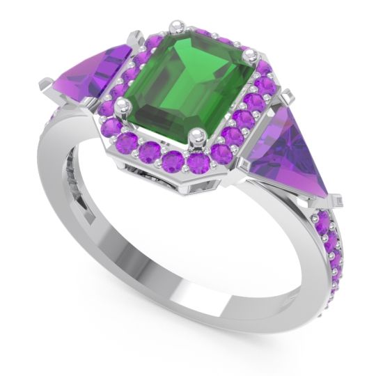 Art Deco Three Stone Halo Devi Ring