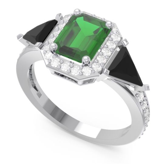 Art Deco Three Stone Halo Devi Ring