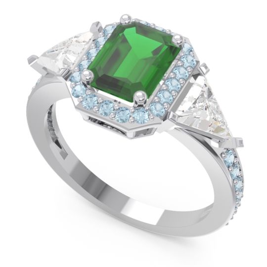 Art Deco Three Stone Halo Devi Ring