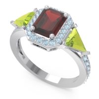 Art Deco Three Stone Halo Devi Ring