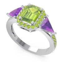 Art Deco Three Stone Halo Devi Ring