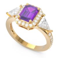 Art Deco Three Stone Halo Devi Ring