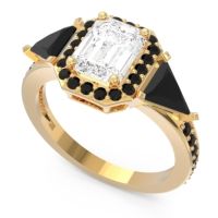 Art Deco Three Stone Halo Devi Ring