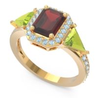 Art Deco Three Stone Halo Devi Ring