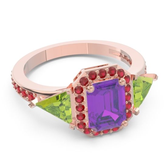 Art Deco Three Stone Halo Devi Ring